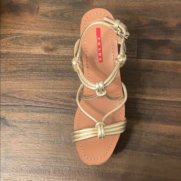 Prada Strappy Knot Cork Wedge Sandal, Cannella - Picture 6 of 8